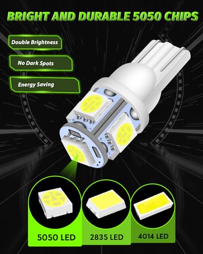 Alopee Led 194 Bulb White 6500K T10 Wedge Led Lights 5SMD 5050 Chips 12V Replacement for 158 168 193 198 2825 W5W Interior Car Lights Dome Map Door Trunk Light, Pack of 30