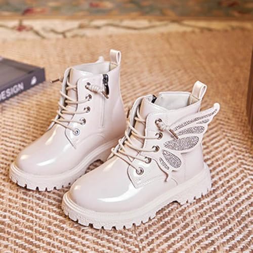 IWIHMIV Toddler Ankle Boots Girls Dress Boots Lace-Up Side Zipper Riding Boots Leather Boots Girls Winter Boots Short Boots2