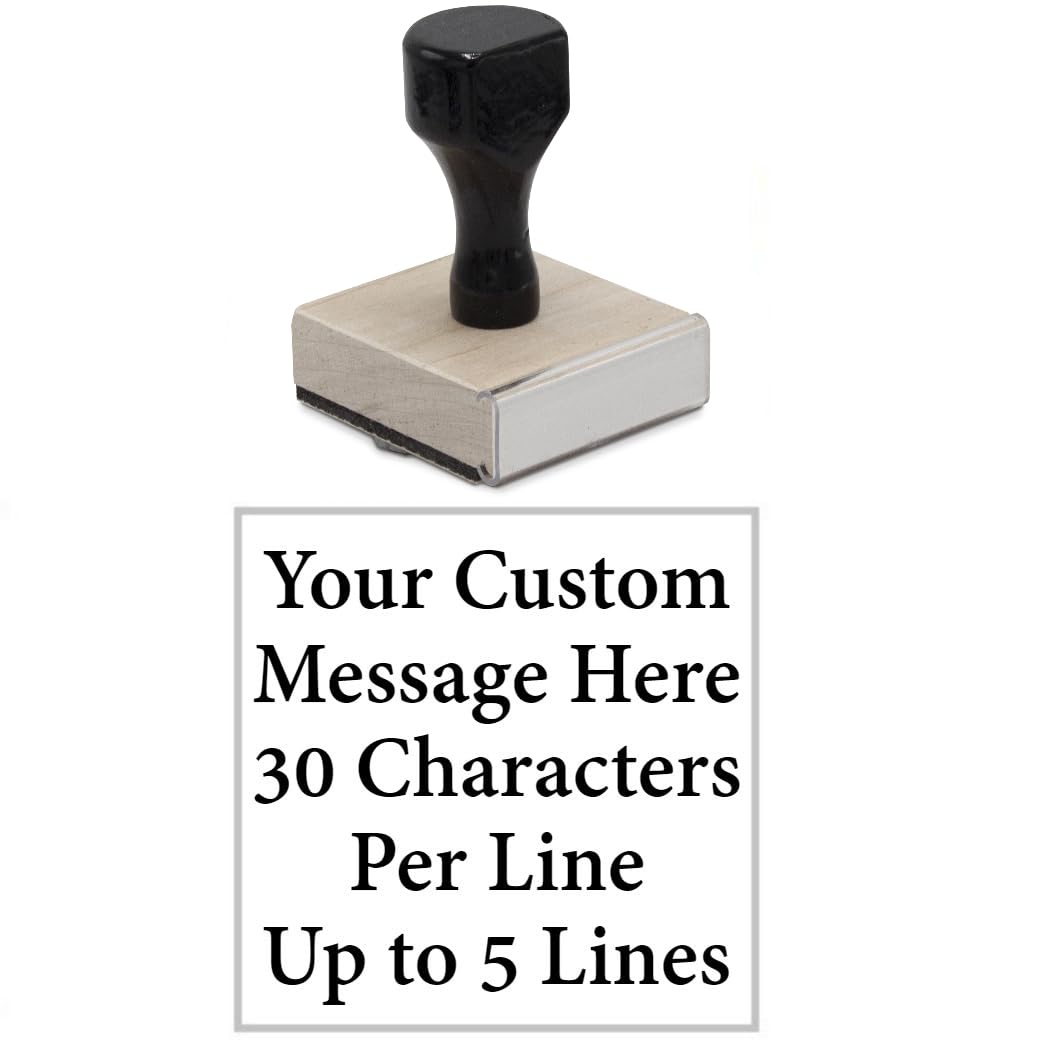 Infusion Custom Text Traditional Wood Stamp with Plastic Handle, 2" x 2"