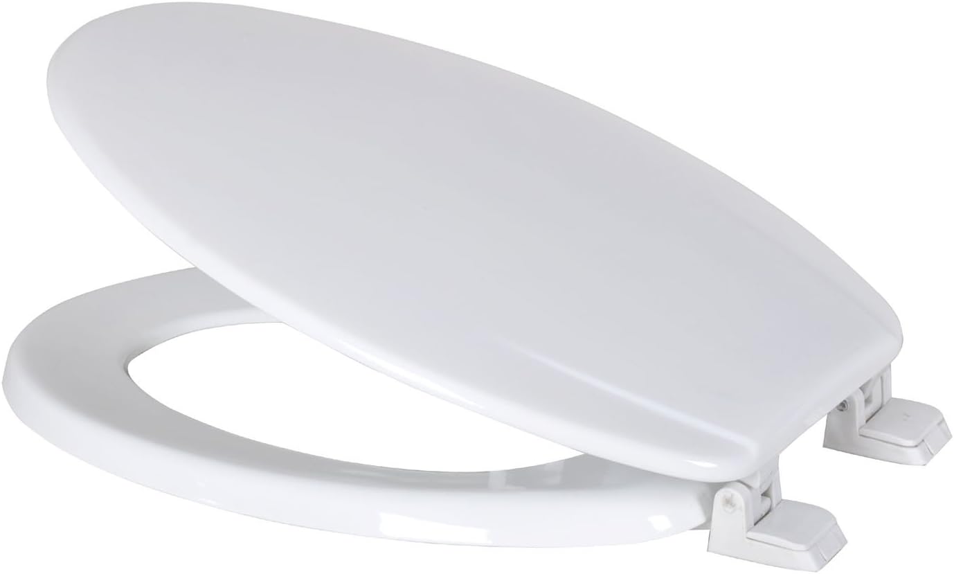 Dream Bath Heavy Duty Elongated Toilet Seat with non-slip seat and quick-attach easy install hardware, MDF White