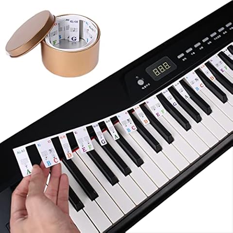 MuzcYM Piano Keyboard Stickers 88 Full Size Key Set Free Paste Keyboard Rake Note Marker Overlay Piano Key Stickers for Beginners Kids with Colorful Bigger and Bold Letters, Transparent and Removable Cover