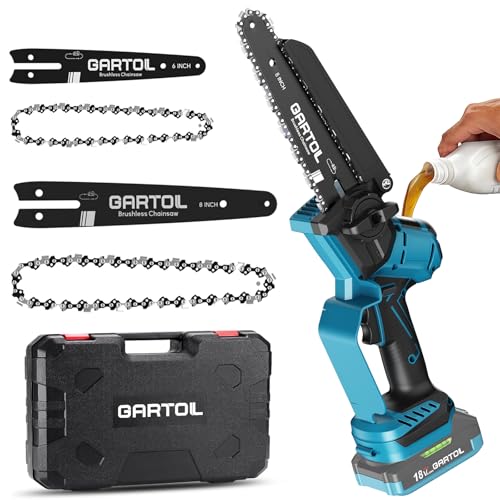 GARTOL Akku Kettensäge 8 & 6 Zoll,1000W Bürstenloser Mini Kettensäge mit Automatische...