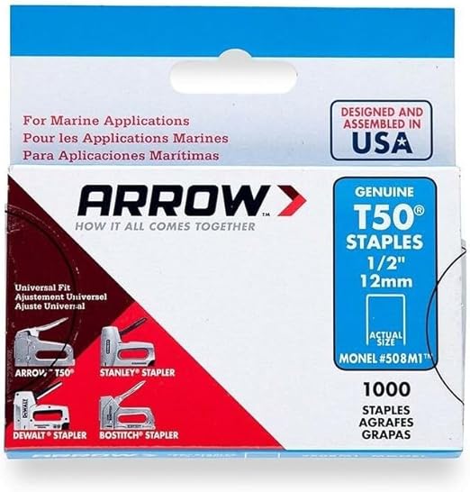 Arrow 508M1 Heavy Duty T50 Monel Staples for Marine Applications, 1/2-Inch Leg Length, 3/8-Inch Crown Size, 1000-Pack, Made in The USA