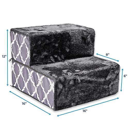 Image of Best Pet Supplies Foldable Pet Steps /Stairs with CertiPUR-US Certified Foam Gray Lattice, 2-Steps (H: 12 inch)