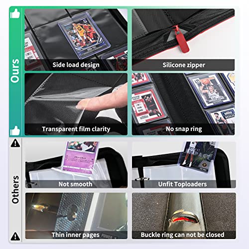Zlca Toploader Binder, 9-Pocket Top Loader Card Storage Case, Ringless Double-Sided Pockets For In 3 X 4'' Trading Card Protector Hold 216 Toploaders, Compatible With Ptcg Mtg Sports Cards(Red) #TOP4