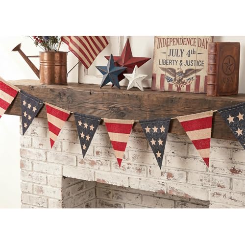 Bunny Chorus 4th of July Decorations Burlap Banner, Rustic Vintage Patriotic Pennant Garland, Red White Blue Farmhouse Bunting for Mantel, Fireplace, Indoor 250th Anniversary Independence Day Decor
