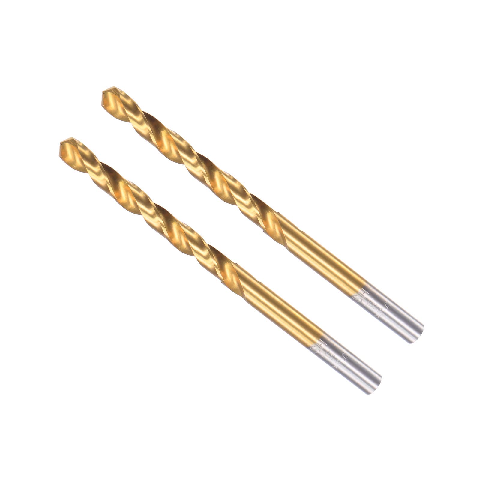 CoCud Twist Drill Bits, 5.3mm Drilling Diameter, Titanium Coated High Speed Steel 6542 Straight Round Shank