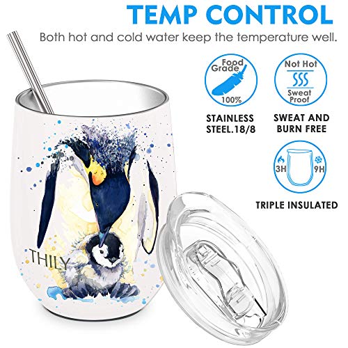 THILY Wine Tumbler Stainless Steel Insulated Stemless Wine Glass with Lid and Straw, Cute Cup Keep Cold for Coffee Cocktails - Image 2
