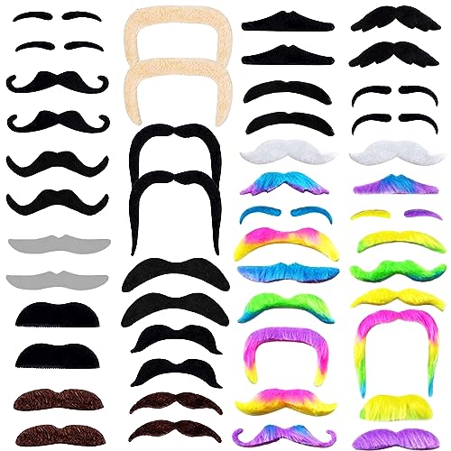 48 Pièces Fausses Moustaches, Moustaches Autocollantes, Moustache Deguisement, Fausses Moustaches Auto-Adhésif, pour Soirées Costumées Fête de Noël Halloween et...