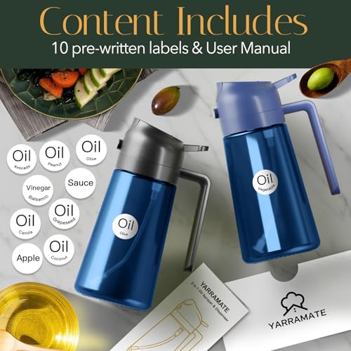 Image of YARRAMATE 16oz /470ml Light-Blocking Dark Oil Sprayer for Cooking (Black) | 2 in 1 Olive Oil Dispenser Bottle for Kitchen, Premium Blue Glass Oil Bottle, Food-Grade Oil Mister for Air Fryer, BBQ