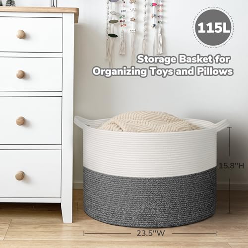 Goodpick 115L Extra Large Blanket Basket, Soft Cotton Rope Storage Basket for Organizing, Home Decor, Toys, Toy Storage Organizer for Living Room & Nursery, Grey by Goodpick - Image 3