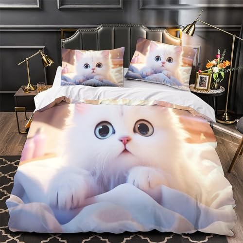 Housse de couette chat mignon pour chambre ado lit double avec fermeture éclair