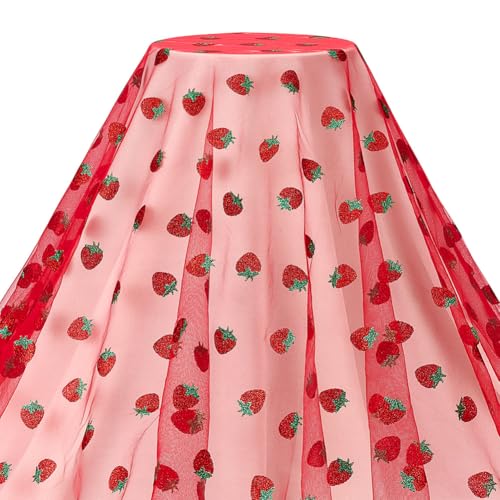 Dentelle rouge fraise brillant pour décoration de fête et robe