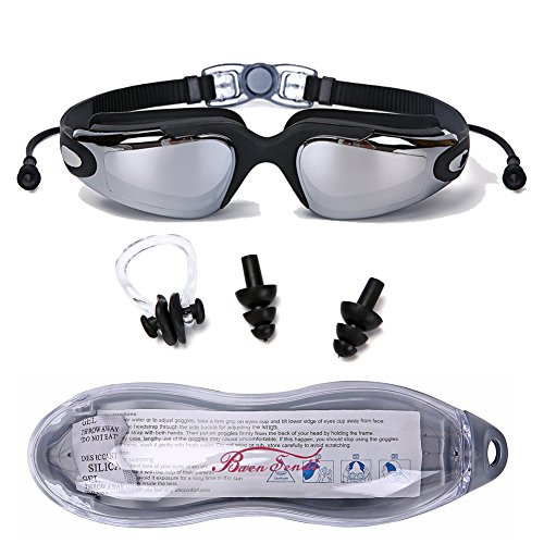 Baen Sendi Swimming Goggles with Siamese Ear Plugs - UV Protection Anti Fog - Best Adult Swim Goggles - Lifetime Guarantee (Black-2)