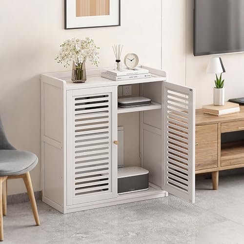 Hoixin ルーター収納 チェスト 電話台 隠し FAX台 扉付き 通気性 放熱性 多層構造 大容量収納 Wi-Fi ラック ルーター収納ボックス コンセントボックス 棚の高さ調節可能 家庭やオフィスでの使用に最適(白,59x25x67cm)