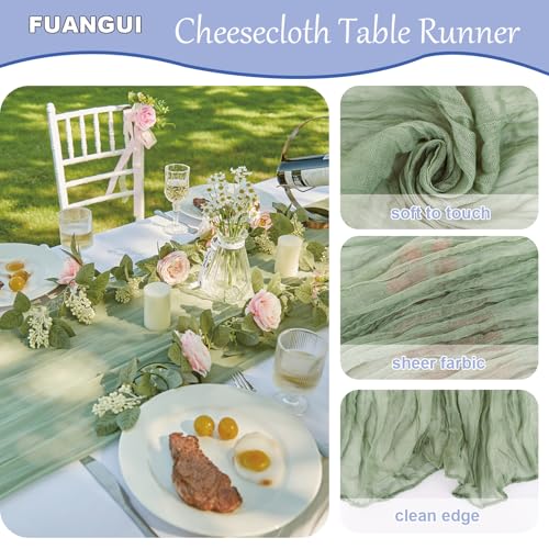 Fuangui ZQYH6-300-0002 6 Pack 35X120 Inches Sage Green Cheesecloth Table Runner 10Ft For Baby Shower Wedding Birthday Fall Decoration thumb #3