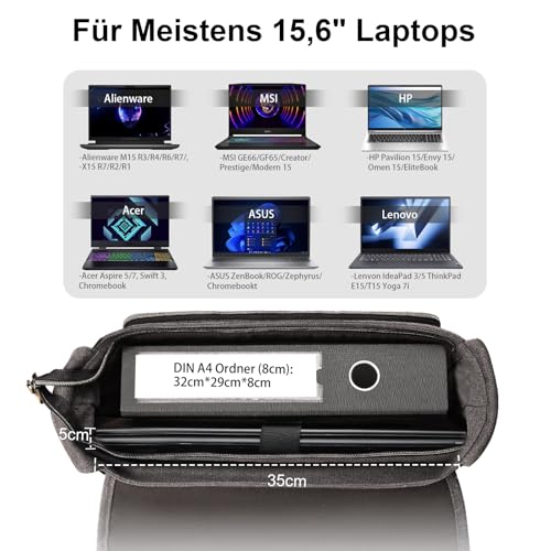 ESTARER Umhängetasche/Laptoptasche 15.6 Zoll für Arbeit/Uni aus Canvas Grau