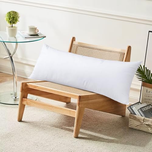 Image of SAVORI 14x36 Lumbar Pilow Insert, Set of 2 Down Feather 14x36 Euro Pillow Inserts, Soft Fluffy Sleeping Pillow with 100% Cotton Cover, Decorative Throw Pillows for Couch Sofa Bed-White