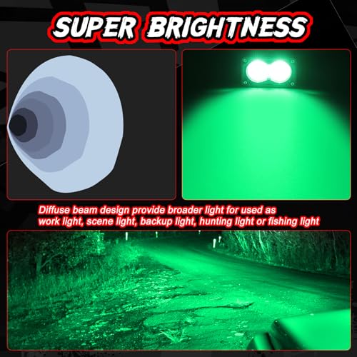 Image of Green LED Pod Lights 3 Inch Auxiliary Backup Rear Light Bar | 2PCS Waterproof Off Road Driving Fog Cube Lights Green Hunting Fishing Emergency Signal Work Lights for Truck UTV Pickup Boat