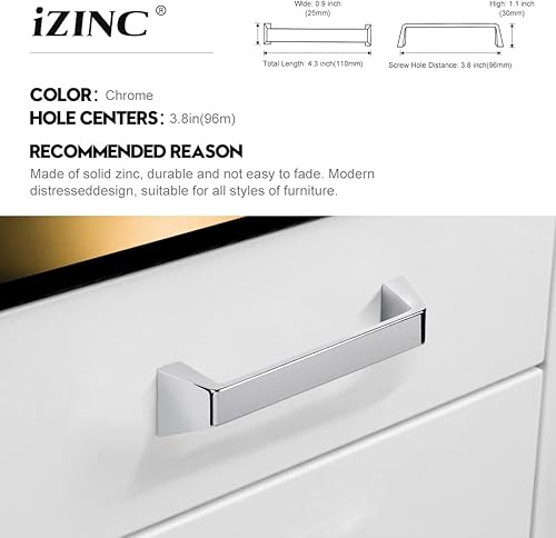 Miniatura 3 de iZINC Paquete de 30 tiradores de cajón cromados de zinc macizo, tiradores de gabinete de níquel de aceite de 3 34 pulgadas3.780 in, manijas modernas