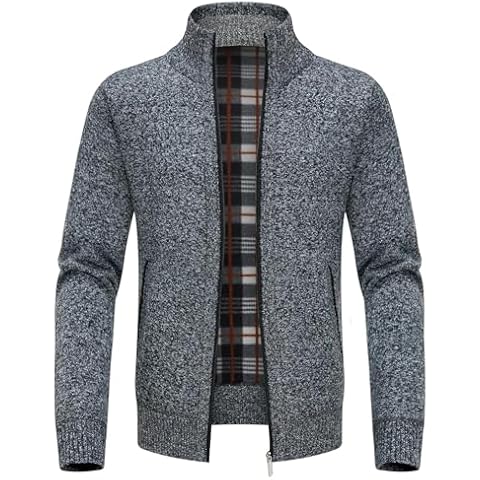 KUDORO Men's Fleece Lined Cardigan Jumper Cover