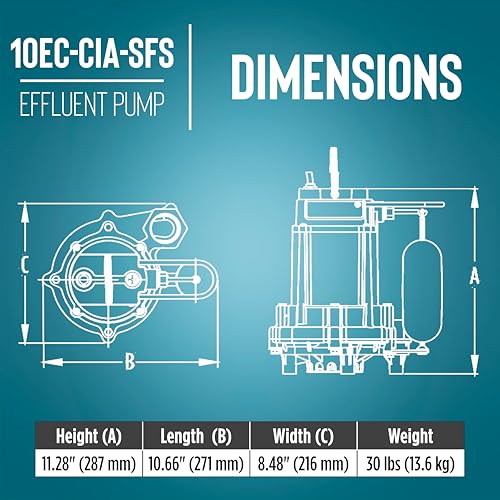 Image of Little Giant 10EC-CIA-SFS 115-Volt, 1 /2 HP, 4020 GPH Automatic Cast Iron Sump /Effluent Pump with polypropylene base, integrated snap-action float switch and 10-ft. cord, Blue, 510803