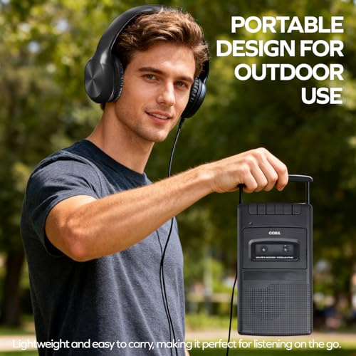 Image of Coby Portable Cassette Player & Recorder with Over-Ear Headphones, Built-in Microphone, One-Touch Recording, Automatic Stop, Carry Handle - Tape Playback & Voice Recording