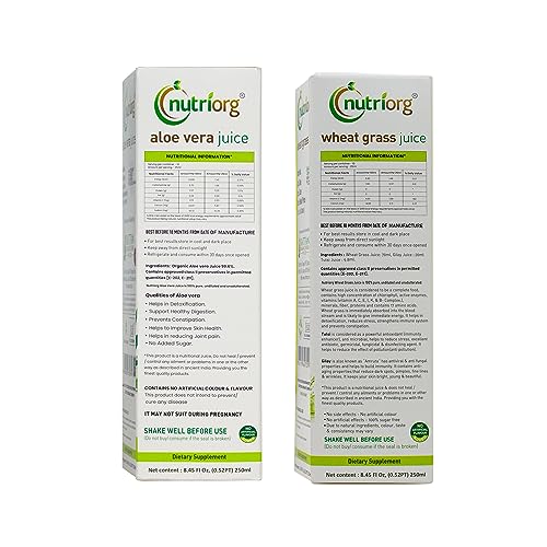 Image of Nutriorg Aloe vera and Wheatgrass Juice, Detoxification,Boosts Immunity (Pack of 2 * 250ml)