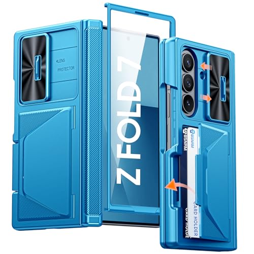 Image of for Samsung Galaxy Z Fold 7 Case with Card Holder RFID Blocking, Built in Slide Lens Cover & Hinge Protection & Screen Protector, Shockproof Wallet Case for Z Fold 7 (Lake Blue)