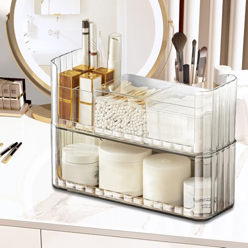 NAROSEBE Organizador de Cremas y Cosméticos Transparente - Organizador de Maquillaje con Bandejas Organizadoras para Cómoda de Baño