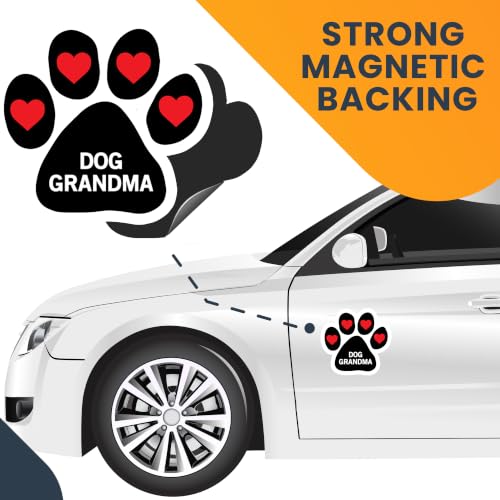Image of Dog Grandma Pawprint Car Magnet 5 Inch 2 Pack, Dog Lover Gift, Made in USA