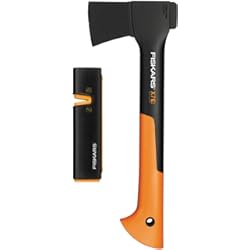 Recubrir Casa De Madera Fiskars Set de hachas, Hacha universal con protección de transporte, Longitud: 35.5 cm, Recubrimiento antiadherente, X7-XS, 640 g; Afilador hachas y cuchillos: cabezal de cerámica, Xsharp, 1020183