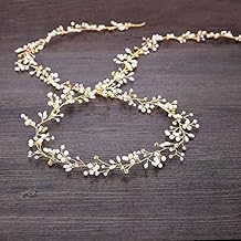 GOLDFINCH Bridal Hair Accessories Crystal Headband Rhinestone Hair Vine Evening Hair Piece Headpiece Vintage Style Long Piece Wedding Headpiece for Women (Gold)