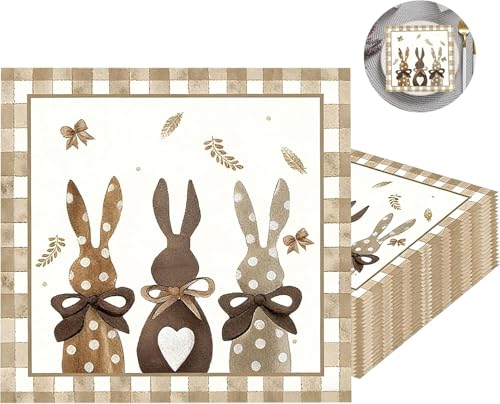 40 Stück Osterservietten 3-Lagig Servietten Hase Tischdekoration Ostern Servietten Papierservietten Tischdeko zu ostern für Haus Frühling Party Osternhaus Dekoration(33x33cm)