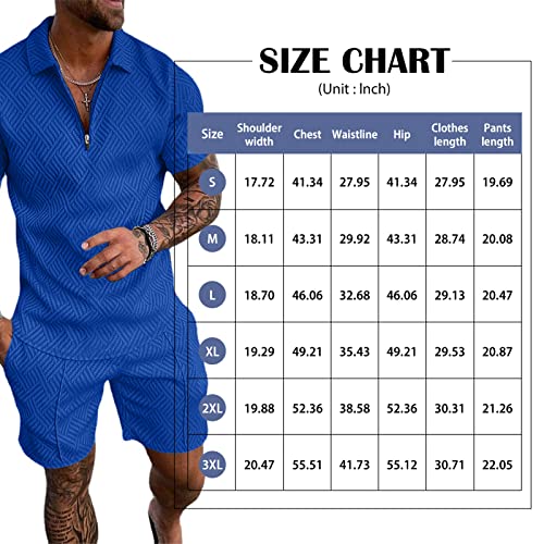 Aulemen Mens 2 Piece Zip Tracksuit Short Sleeve Print Polo Shirt And Shorts Sets Summer Outfits For Men Navy S #TOP5
