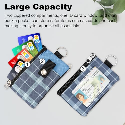 Image of Minimalist RFID Wallet with Lanyard, Multi-functional ID Case with 2 Zipper Pockets and Key Chain for Men and Women, Tactical Badge Pouch Cards Holder, Coin Purse for Travel Sports - Two-Tone