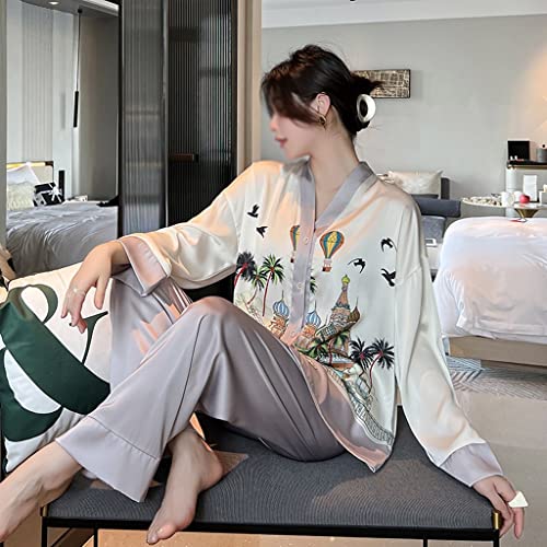 Pyjama cardigan en soie imprimé pour femme LJIANGD ensemble nuit