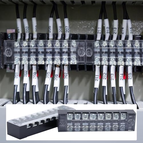 Antrader 10-Pack 8 Positions Dual Rows 600V 15A Wire Barrier Block Screw Terminal Strip with Cover TB-1508 - Thumbnail 3