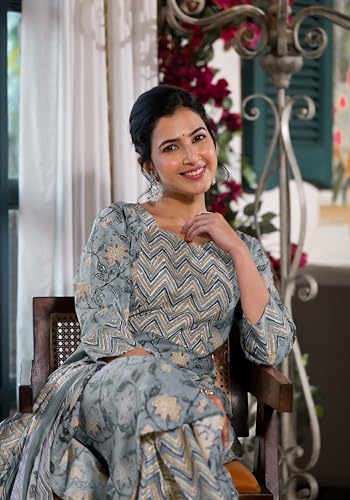 Image of MIRCHI FASHION Pure Cotton Women Straight Jaipuri Floral Print Kurti Set with Dupatta and Pant