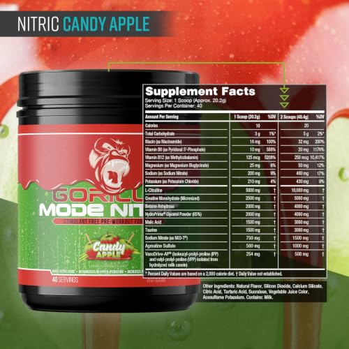 Image of Gorilla Mode Nitric Stim-Free Pre-Workout | 808 Grams (Candy Apple)