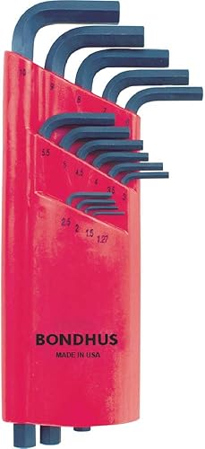 Bondhus 12195 Juego de 15 llaves hexagonales en L, longitud larga, tamaños 0.050-0.394 in, multicolor, talla única