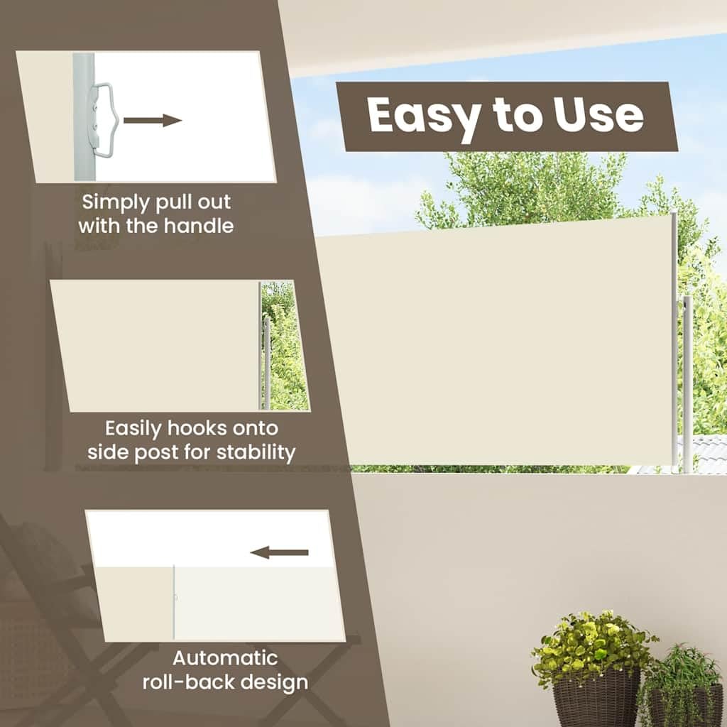 vidaXL Auvent Latéral Rétractable de Patio Store Latéral Brise-Vue Abri Soleil Jardin Terrasse Balcon Exterieur Résistant aux UV 100x500 cm Crème