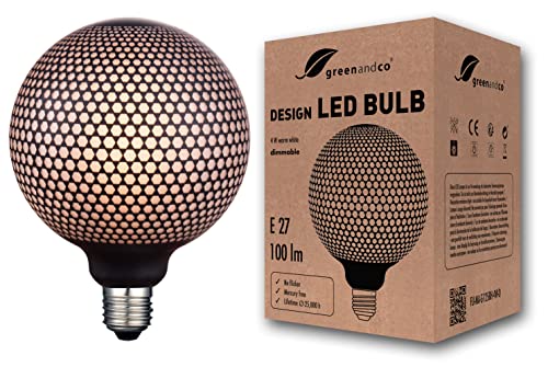 Vintage Design LED Lampe schwarz gemustert, Sechsecke, E27 G125
