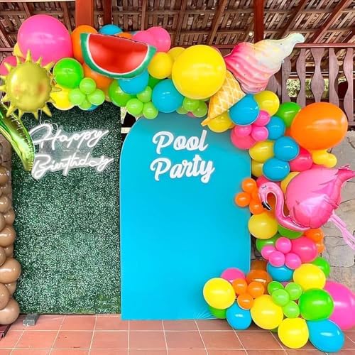 Tropical Hawaiian Balloons Arch Kit 144pcs Summer Party Decor with Watermelon Ice Cream Flamingo Balloons for Beach Pool Hawaiian Luau Birthday Party Decorations