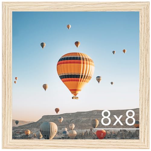Image of JCJMY 8x8 Picture Frame for Wall Hanging or Tabletop, Wall Mounting Horizontally or Vertically, 8 x 8 Square Wall Gallery Poster Photo Frame with Shatter Resistant Plexiglass, Natural