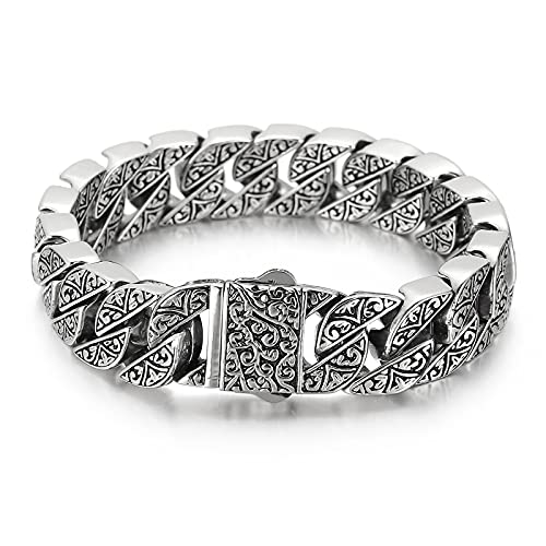 Ivy Engraved Chain Bracelet For Men Silver Personalized Jewelry For Men Bracelet Stainless Steel 7.68in/8.07in/8.46in/8.85in/9.25in