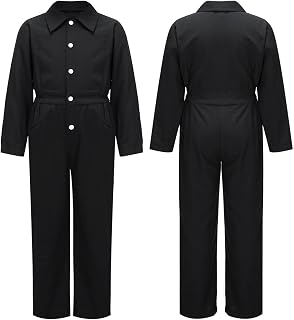 Boys Overalls Turndown Collar Mechanic Jumpsuit Elastic Waist Coverall Cosplay All in One Dungarees Boilersuit