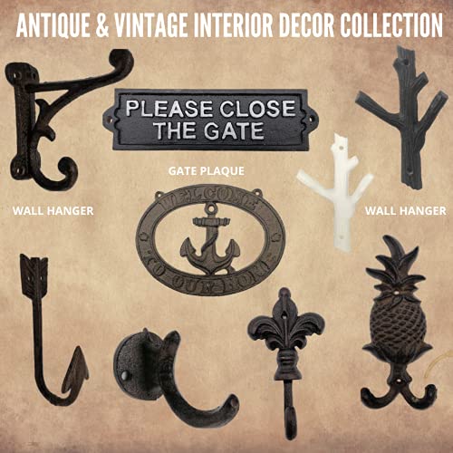 Comfy Hour 4.05" Cast Iron Double Key Coat Branch Hooks Clothes Rack Wall Hanger, Heavy Duty, Recycled, Black, Antique & Vintage Collection #TOP3