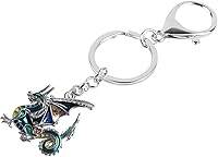 Vista 3 de BONSNY Llaveros de metal esmaltado novedoso de dragón de fantasía de dinosaurio para mujer, regalo de coche, monedero, anillos, encantos, símbolo