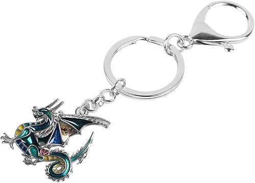 Miniatura 3 de BONSNY Llaveros de metal esmaltado novedoso de dragón de fantasía de dinosaurio para mujer, regalo de coche, monedero, anillos, encantos, símbolo